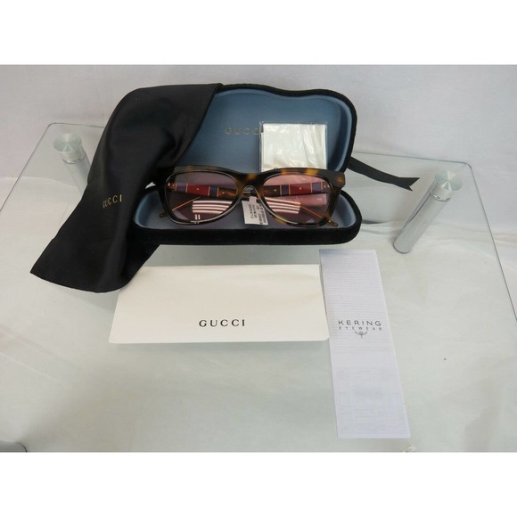 NWT GUCCI GG 0598S-003 NOVELTY HAVANA FRAME PINK LENS GG WEB LOGO SUNGLASSES main image 4